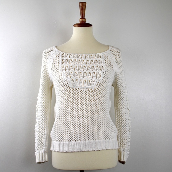 Maje Cilan Ivory Crochet Open Knit Sweater 1 - Picture 1 of 4